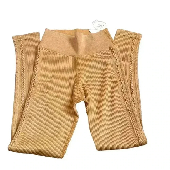 Aerie Offline Ribbed Seamless Leggings Tan 7/8 Length High Rise Size Small - Picture 3 of 6